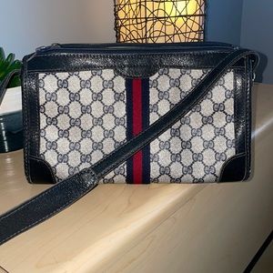 Gucci handbag, gently used, beautiful navy with beige GG print.